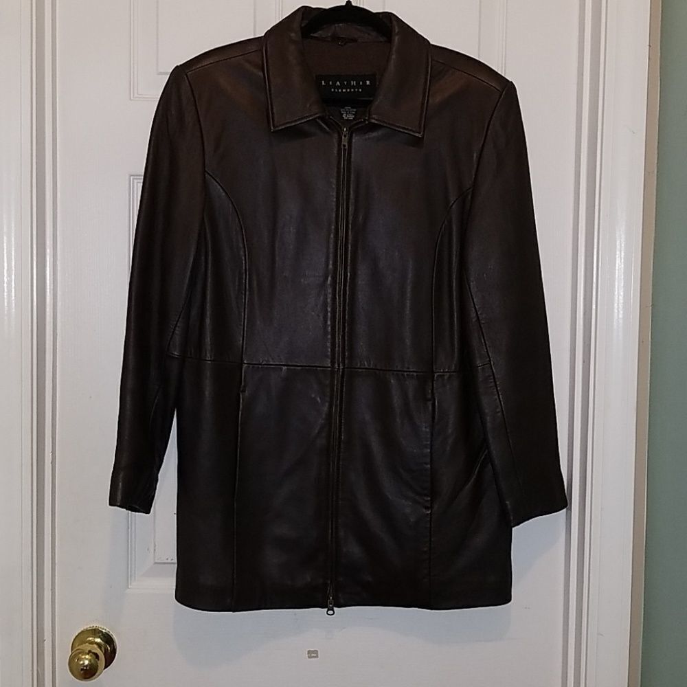 Leather Elements  brown leather coat Sz M